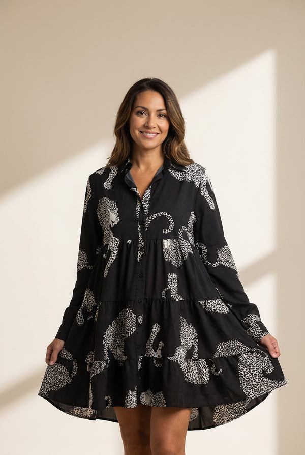 Women's Cotton Printed Long Sleeve Loose Casual Maxi Dress