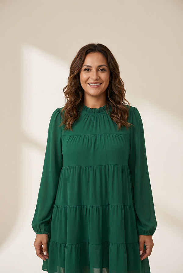 Women's Plus Size Round Neck Loose Casual Pleated Mini Dress