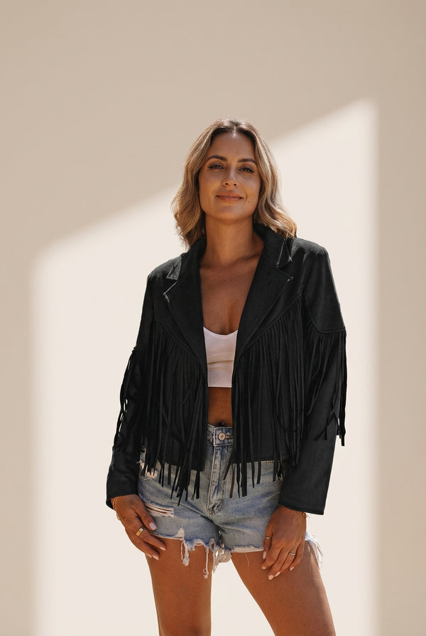 Women's Lapel Fringe Long Sleeve Coat in Coats with versatile layering silhouettes