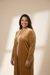 Women's Velvet Long Sleeve Open Front Cardigan in Golden Hues