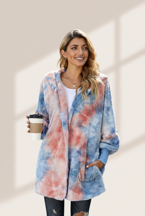 Women's Plush Hooded Pocket Zipper Coat in Coats with versatile layering silhouettes