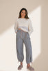 Blue Stripe Button Patch Pocket Drawstring Elastic Waist Loose Pants