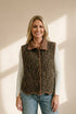 Khaki Stitched Leopard Print Corduroy Trim Contrast Collar Patchwork Vest
