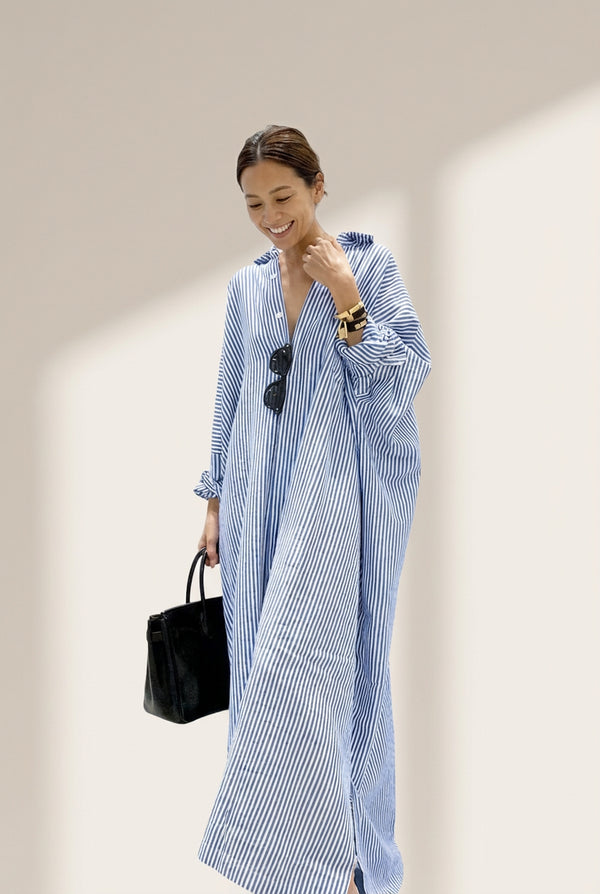 Women's Relaxed Striped Maxi Shirt Dress with Side Slits