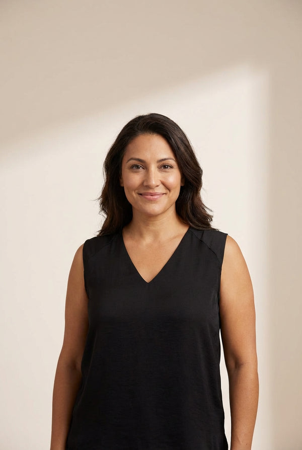 Women's V-Neck Sleeveless Satin Shirt made for easy styling and wardrobe coordination, with premium-like structure and finish.