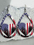 American Flag Heart Wooden Drop Earrings with Hollow-Out Design