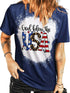 American Independence Day Blue Letter Print Women's T-shirt