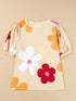 Apricot Blossom Bubble Sleeve T-shirt with Floral Print
