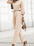 Apricot Bracelet Sleeve Waist Tie Wide Leg Jumpsuit