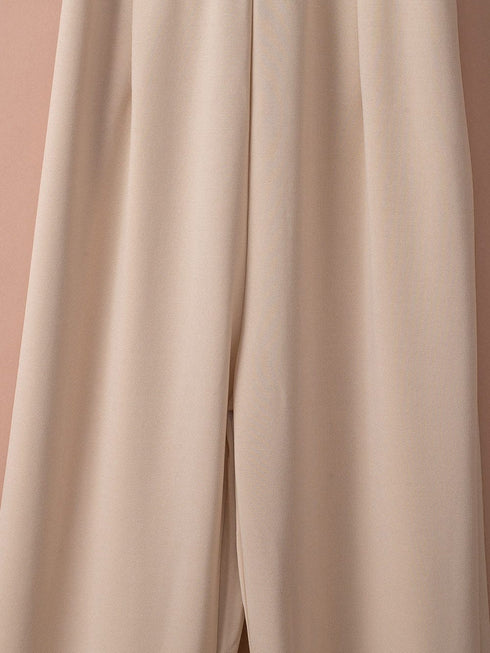 Apricot Bracelet Sleeve Waist Tie Wide Leg Jumpsuit