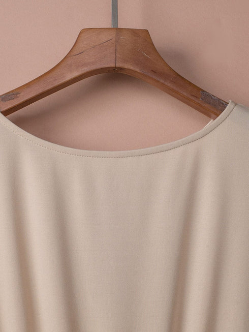 Apricot Bracelet Sleeve Waist Tie Wide Leg Jumpsuit