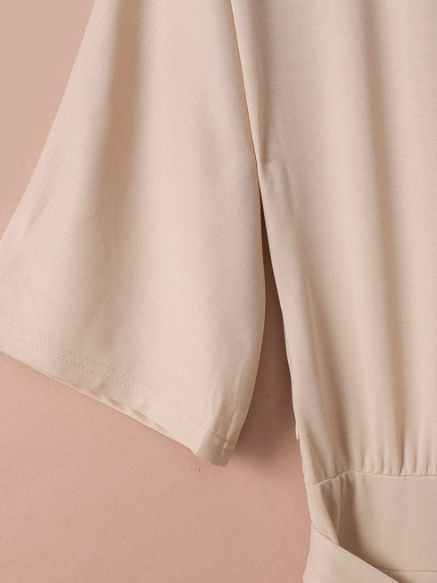 Apricot Bracelet Sleeve Waist Tie Wide Leg Jumpsuit