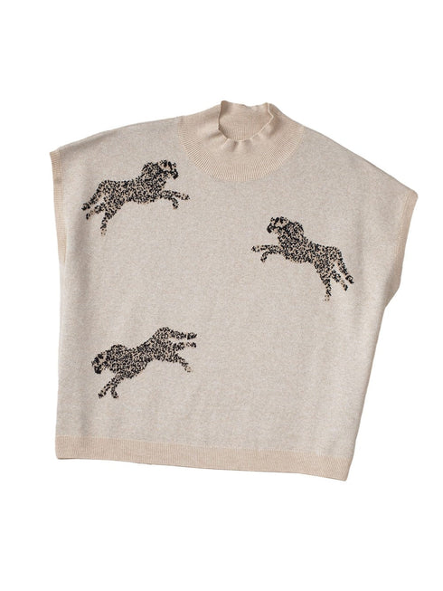 Apricot Cheetah Print High Neck Short Sleeve Sweater - Southern Belle Style