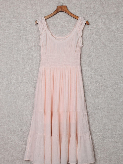 Apricot Flounce A-line Midi Dress with Smocked Waist