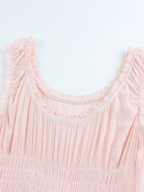 Apricot Flounce A-line Midi Dress with Smocked Waist