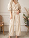 Apricot Keyhole Back V Neck Tie Waist Loose Jumpsuit