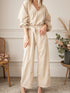 Apricot Keyhole Back V Neck Tie Waist Loose Jumpsuit