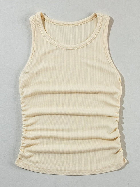 Apricot Ruched Side Ribbed Tank Top