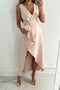 Apricot Ruffle Midi Dress with V Neckline Slit