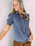 Ashleigh Blue Denim Button-Up Shirt with Puff Sleeves