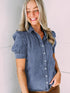 Ashleigh Blue Denim Button-Up Shirt with Puff Sleeves