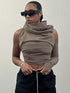 Asymmetrical Halter Neck Backless Ruched Crop Hoodie