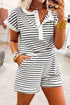 Black Stripe Half Buttons Top and Shorts Set