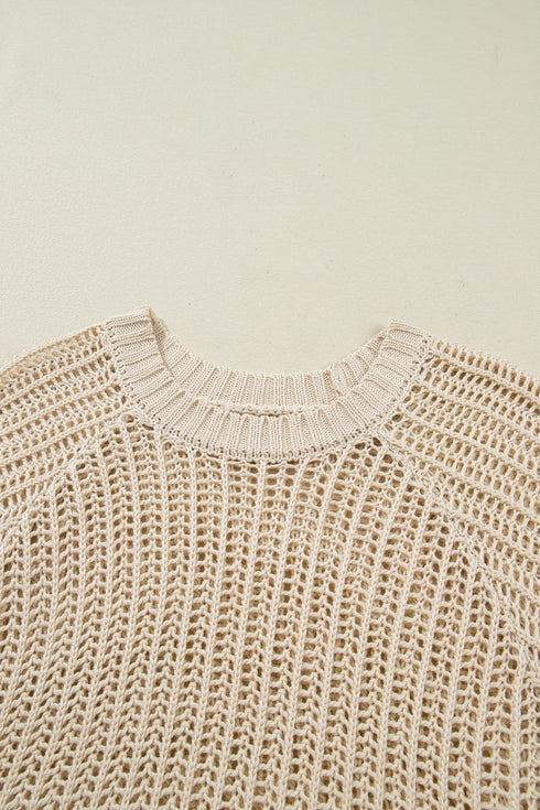 Apricot Plus Size Open Knit Bow Tie Short Sleeve Sweater