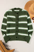 Green Stripe Drop Shoulder Buttons Cardigan Sweater