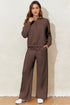 Dark Brown Solid Collared Sweatshirt and High Waist Pants Active Set