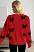 Racing Red Lace-up Bow Pattern Sweater Cardigan