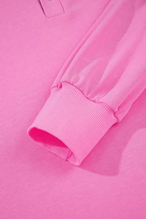 Pink Contrast Striped Collar Patchwork Puff Sleeve Ruffle Hem Mini Dress