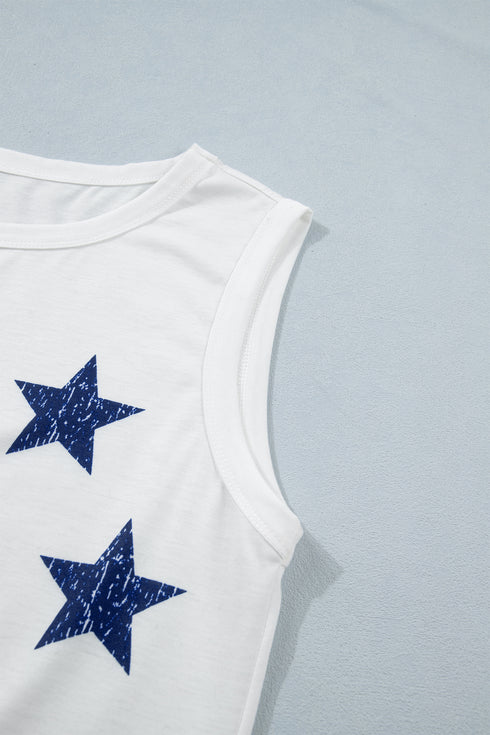 White Vintage Stars and Stripes Printed Casual Tank Top