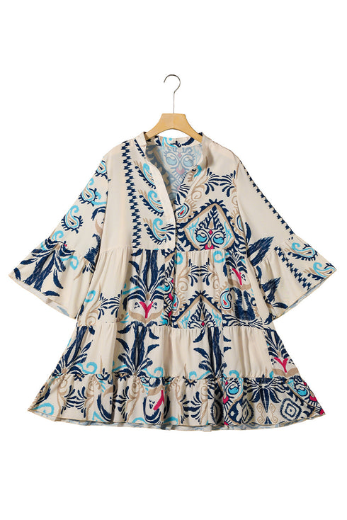 floral-print-fringed-v-neck-mini-dress