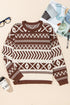 Brown Abstract Print Pullover Sweater