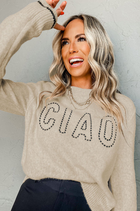 oatmeal-ciao-letter-graphic-crew-neck-sweater