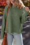 Mist Green Waffle Texture Knit Ribbed High Neck Drop Shoulder Sweater
