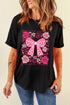 Black Valentines Day Slogan Floral and Bow Printed T Shirt