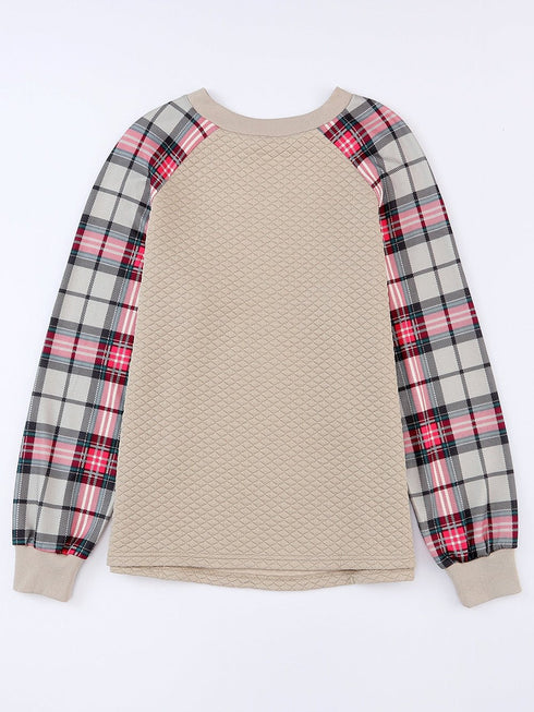 casual-plaid-splicing-button-decor-long-sleeve-knit-hoodie