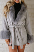 Light Grey Plus Collar Cuff Patchwork Open Front Belted Overcoat