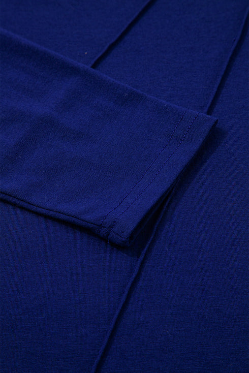 Navy Blue Asymmetric Seam Detail Solid Color Long Sleeve Top