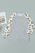 Gray Round Neck Leopard Long Sleeve Top