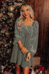 Gray Tie Back Square Neck Velvet Babydoll Dress
