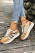 Brown Varsity Color Block Patchwork Lace-up PU Leather Sneakers