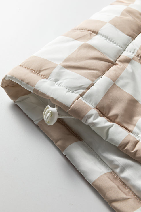 Khaki Contrast Plaid Quilted Button Zip Up Vest