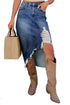 Sail Blue Dearlove Irregular Distressed Bottom Denim Midi Skirt