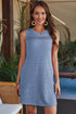 Beau Blue Solid Color Textured Lace Hollowed Detail Sleeveless Mini Dress