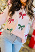 Pink Sequined Bow Valentine Round Neck Sweatshirt