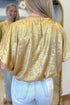 Gold Metallic Short Puff Sleeve Loose Blouse
