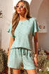 Moonlight Jade Heather Textured Ruffle Sleeve Top and Drawstring Shorts Set